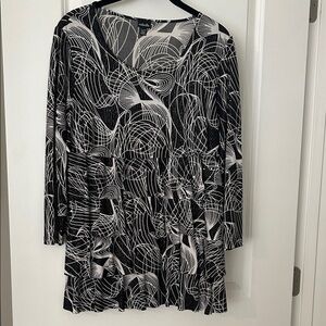 Rafaella Black & White Abstract Print Layered Ruffled Top with Sequins